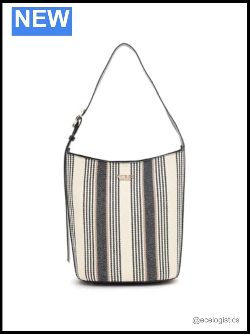 NICOLEETE Canvas Large Bucket Bag Shiny Gold Hardware Shoulder Purse